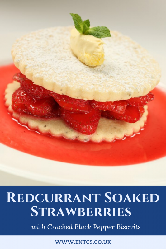 Redcurrant Soaked Strawberries with Cracked Black Pepper Biscuits Recipe ENTCS